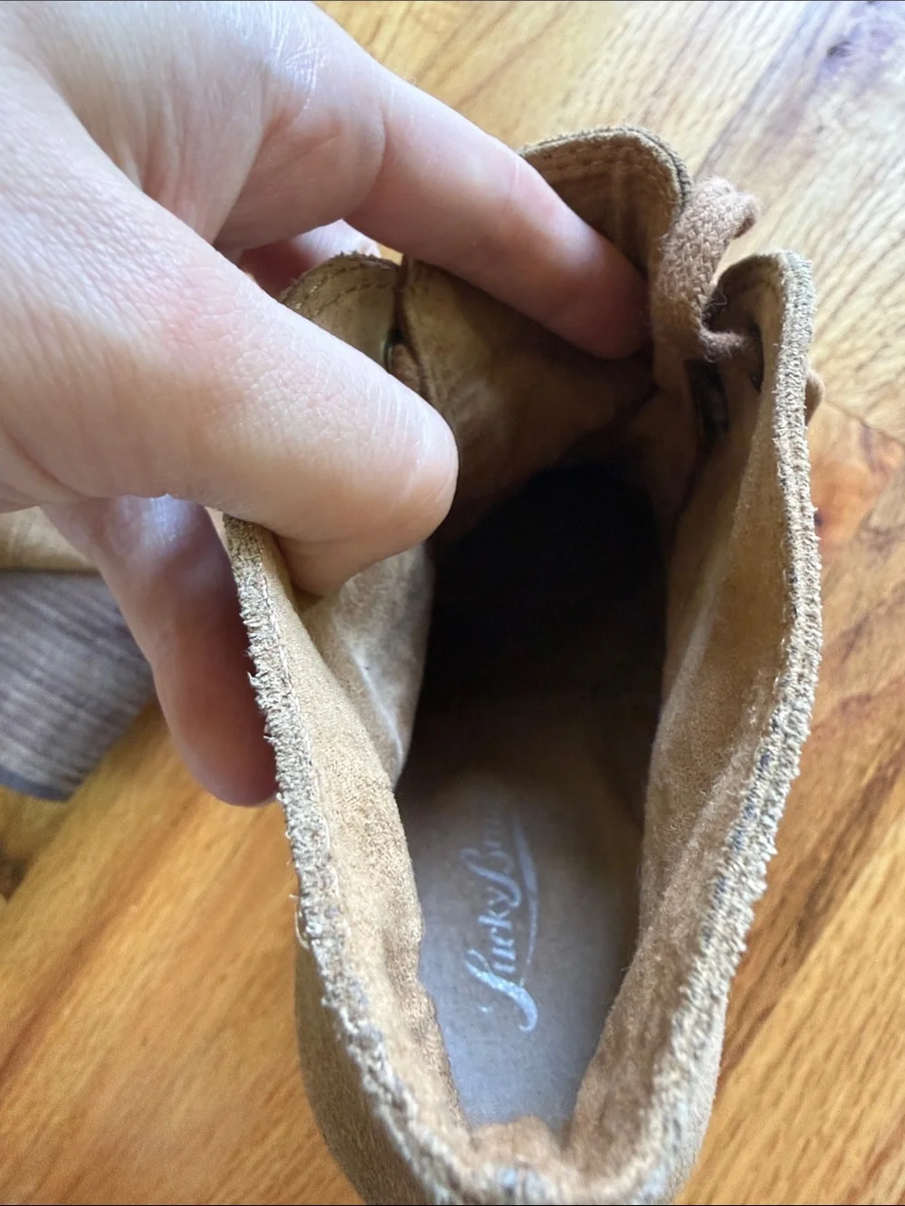Lucky Brand Lace-Up Wedge Booties in Tan Suede